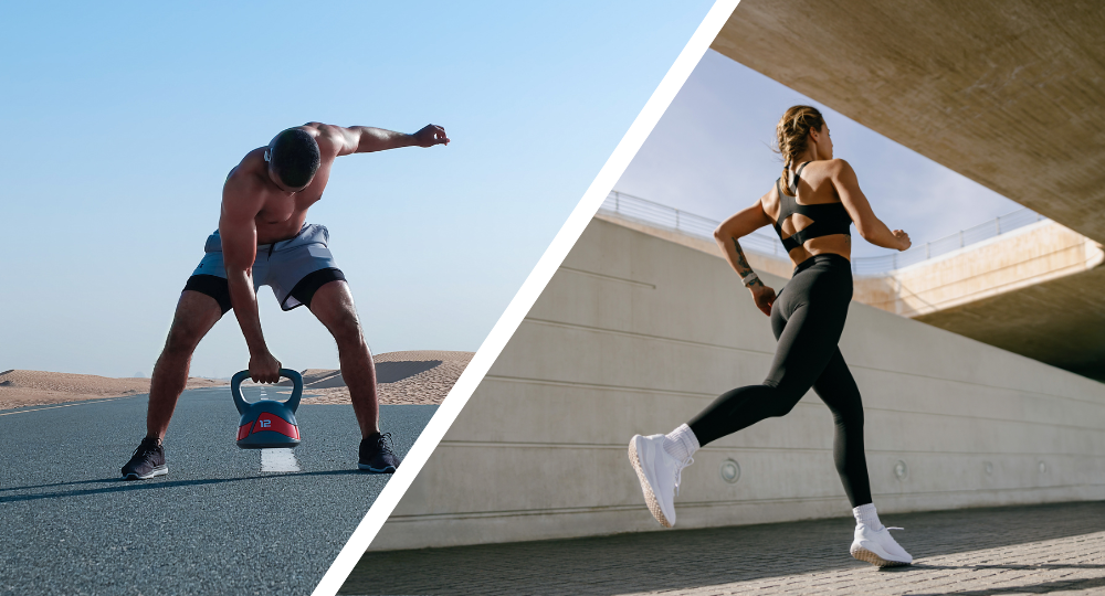Kraftsportler und Läuferin