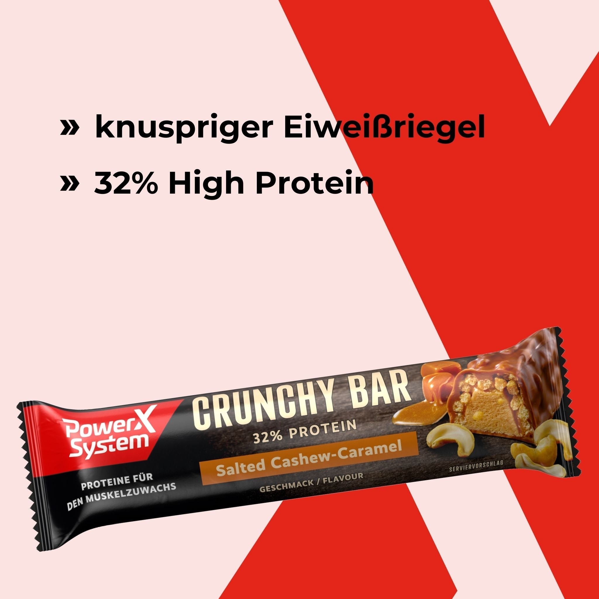 Knuspriger Proteinriegel Crunchy Bar Salted Caramel mit 32 Prozent Eiweiss