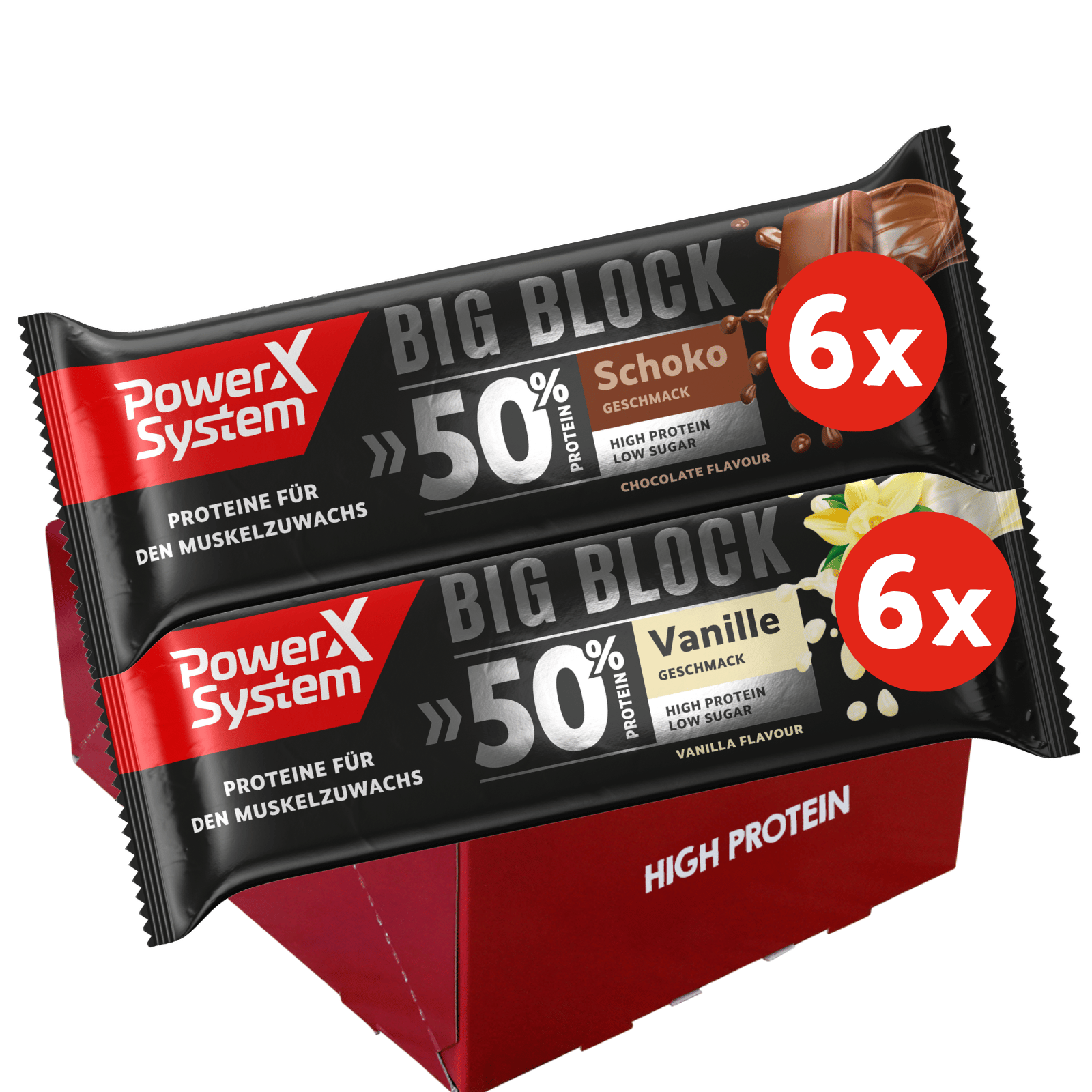 Big Block Mix Pack je 6 Riegel Vanille und Schoko