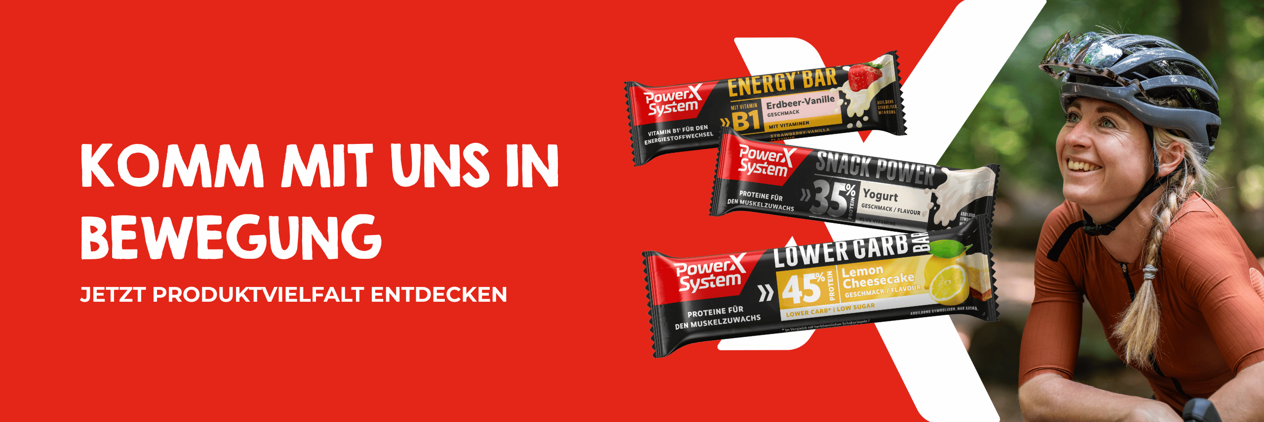 Komm mit uns in Bewegung. Jetzt unsere Produkte entdecken. Frau mit Fahrradhelm