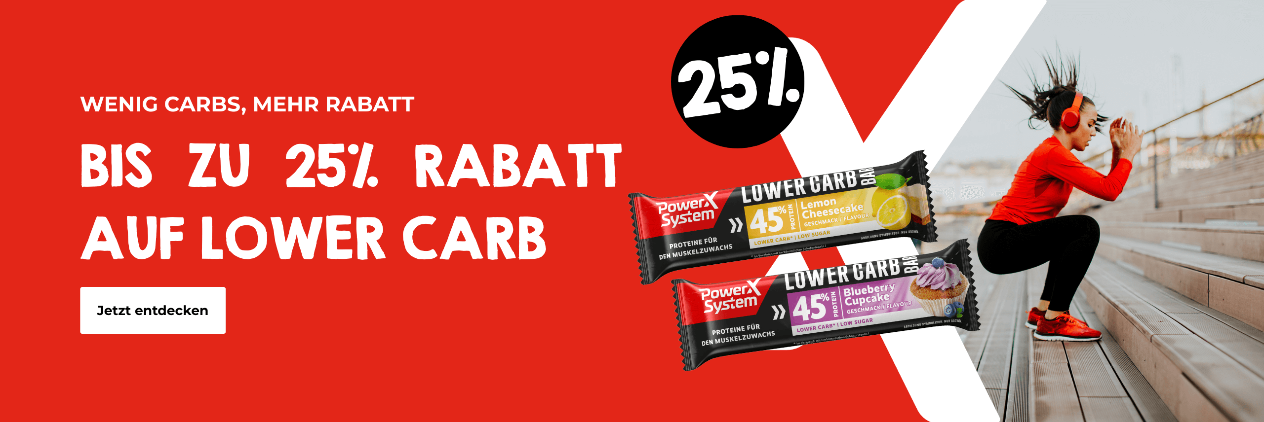 Frau beim Sport. ktion Lower Carb bis zu 25% reduziert