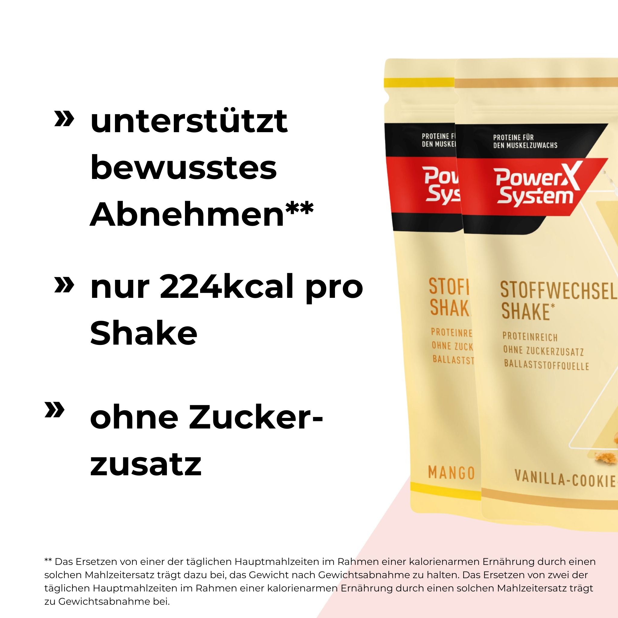 Unterstützt bewusstes Abnehmen (Das Ersetzen von einer der täglichen Hauptmahlzeiten im Rahmen einer kalorienarmen Ernährung durch einen solchen Mahlzeitersatz trägt dazu bei, das Gewicht nach Gewichtsabnahme zu halten. Das Ersetzen von zwei der täglichen Hauptmahlzeiten im Rahmen einer kalorienarmen Ernährung durch einen solchen Mahlzeitersatz trägt zu Gewichtsabnahme bei.). Nur 224kcal pro Shake. Ohne Zuckerzusatz.