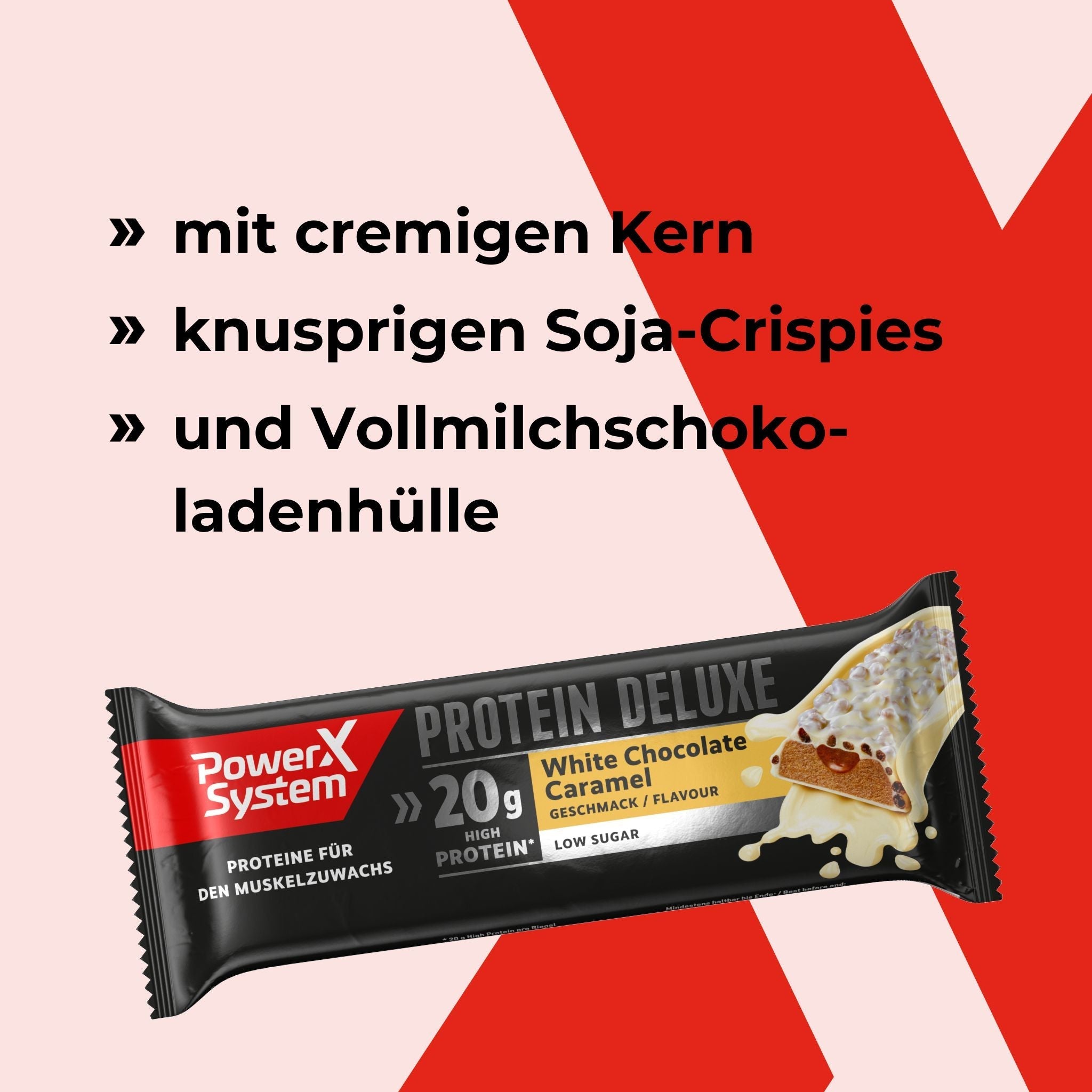 Protein Deluxe mit cremigen Kern und knusprigen Soja Crispies