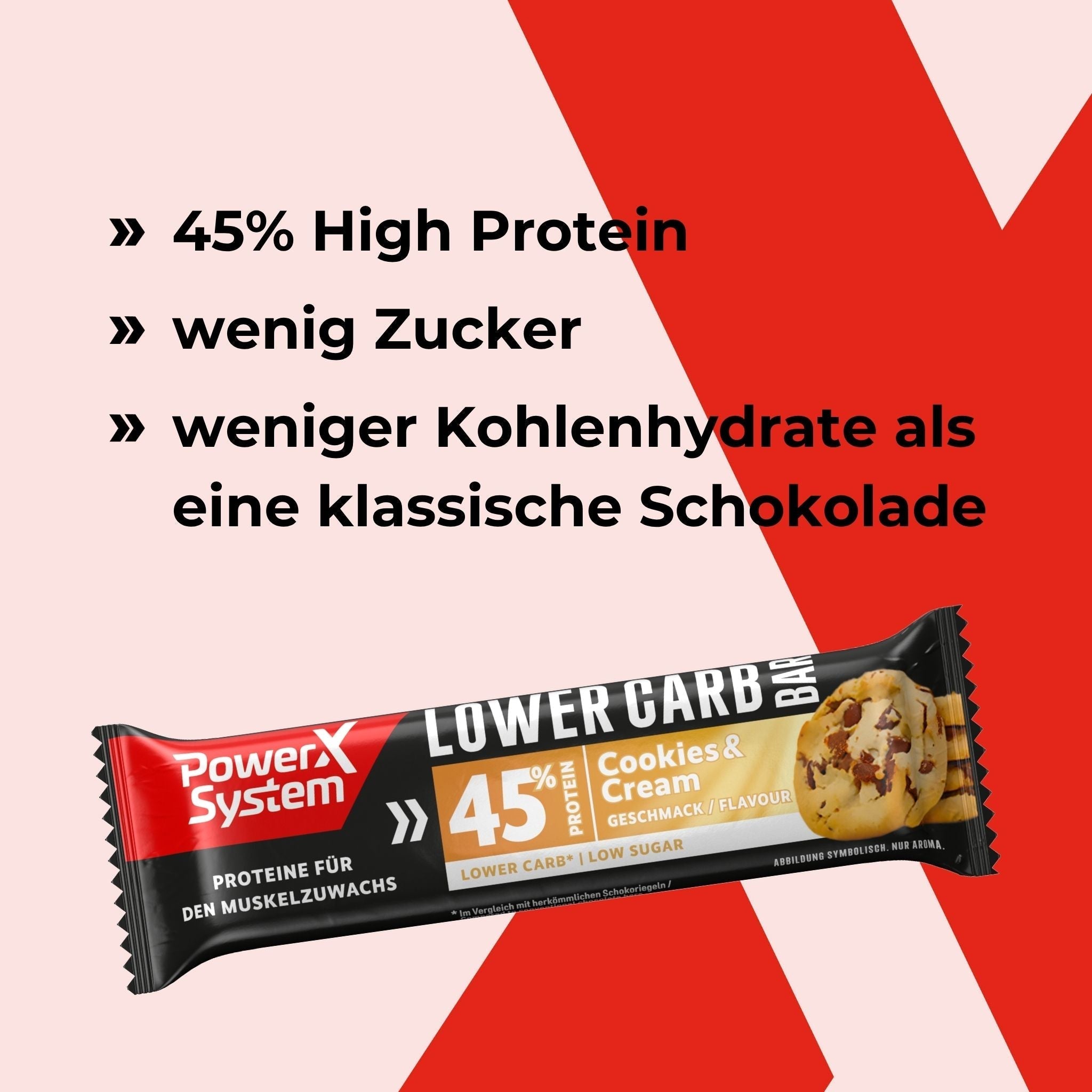 Lower Carb Proteinriegel Cookies und Cream mit 45 Prozent Protein, wenig Zucker und Kohlenhydrate