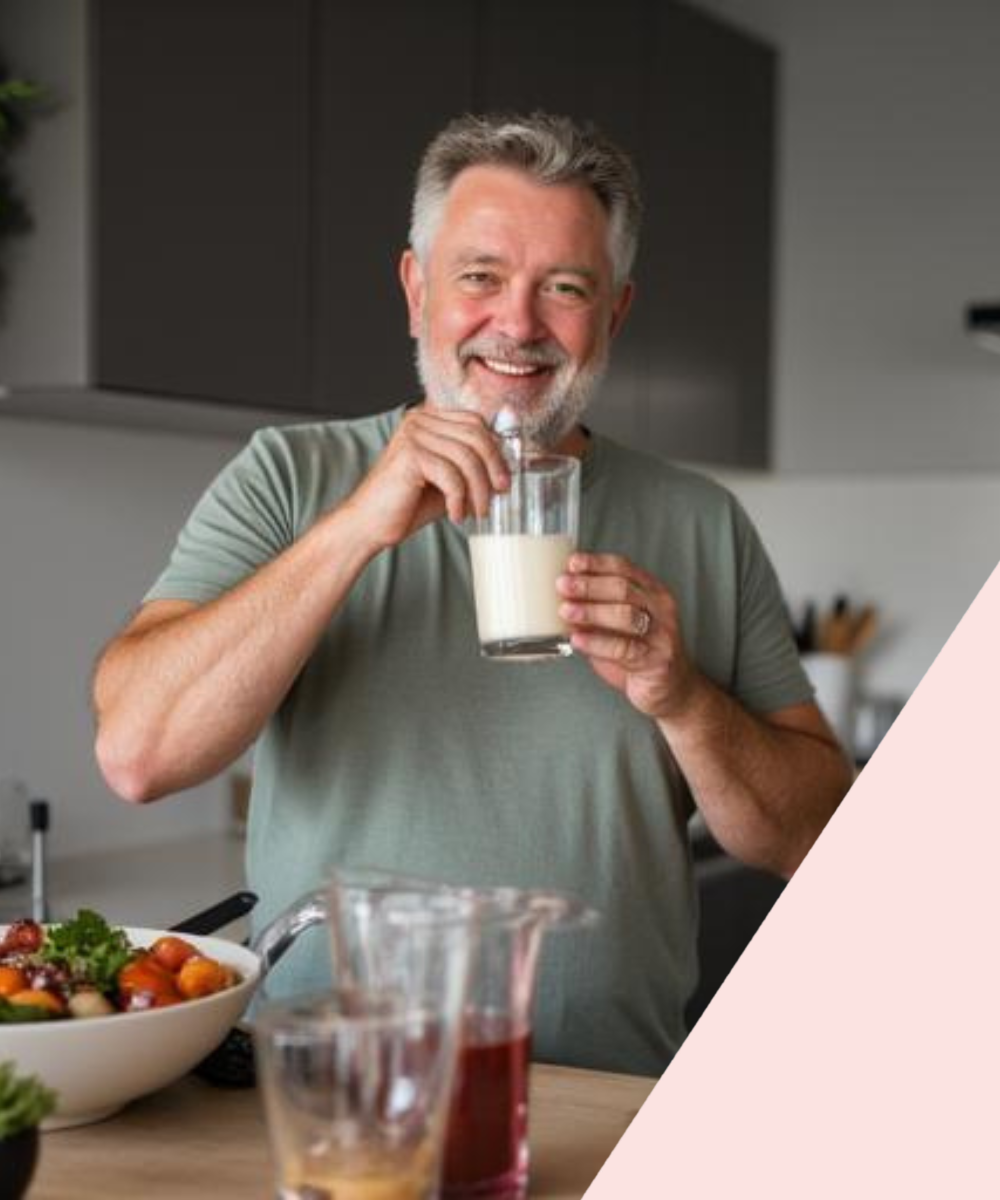 Mann mit einem Proteinshake