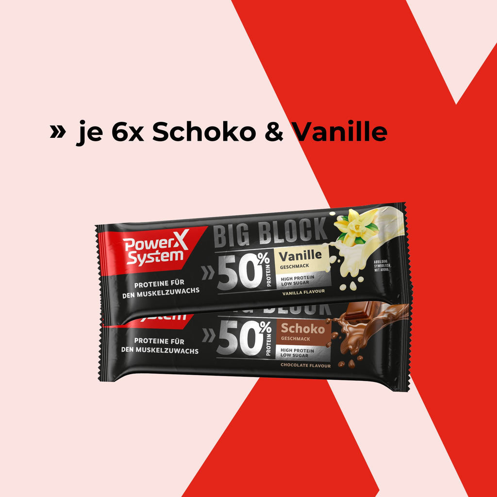 Big Block Mix Pack mit e 6 Proteinriegeln Schoko und Vanille