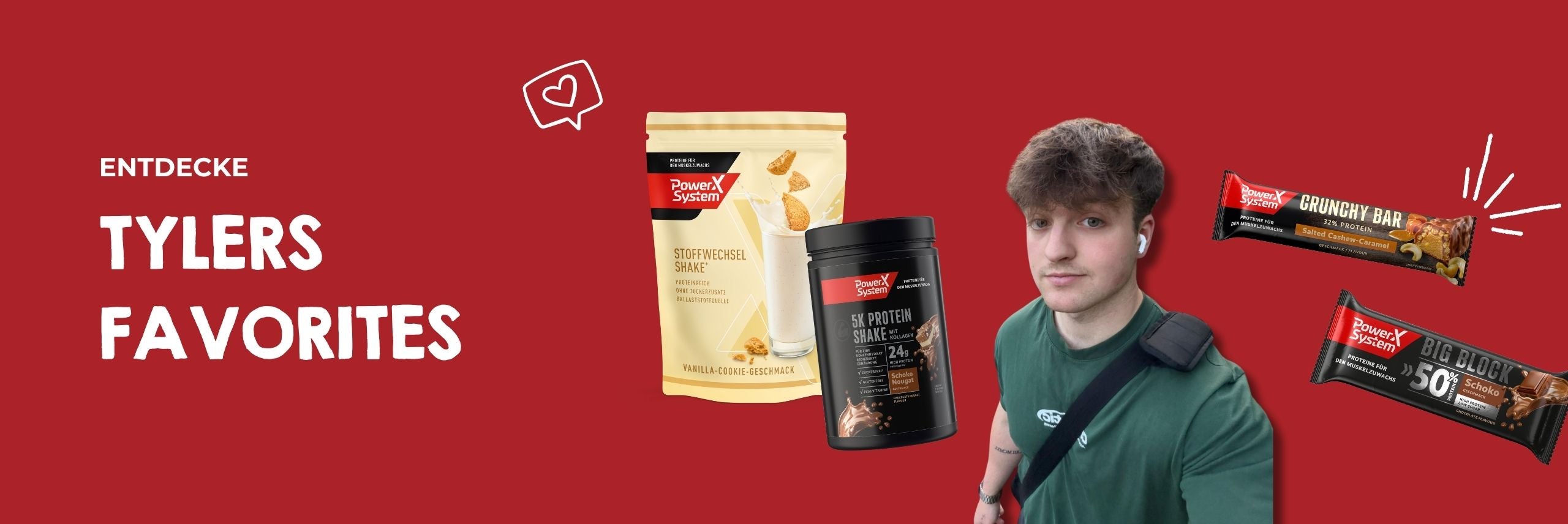 Tylers Favoriten. Stoffwechselshake, 5K, Crunchy Bar und Big Block Protein Riegel