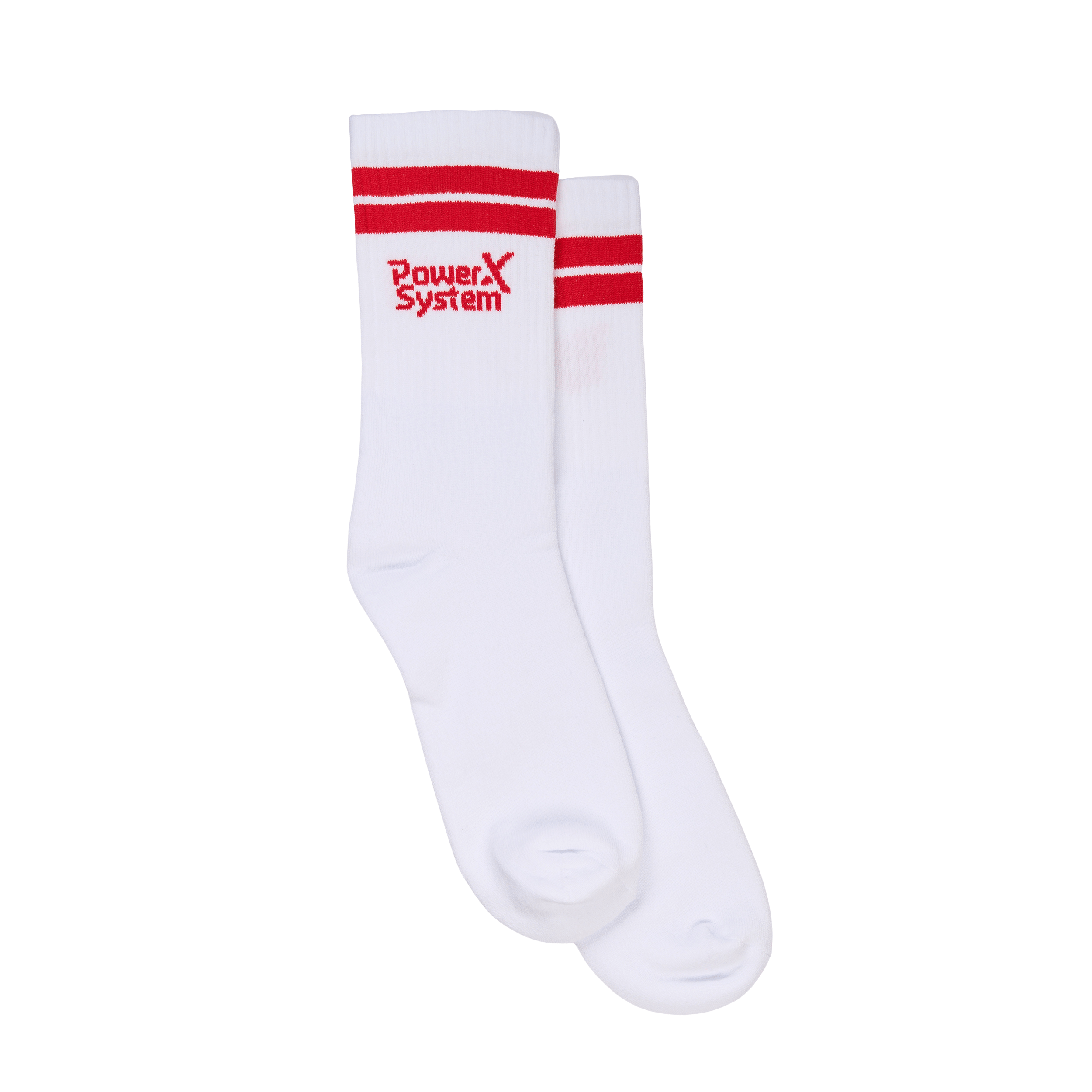 weie Socken mit rotem Power System Logo
