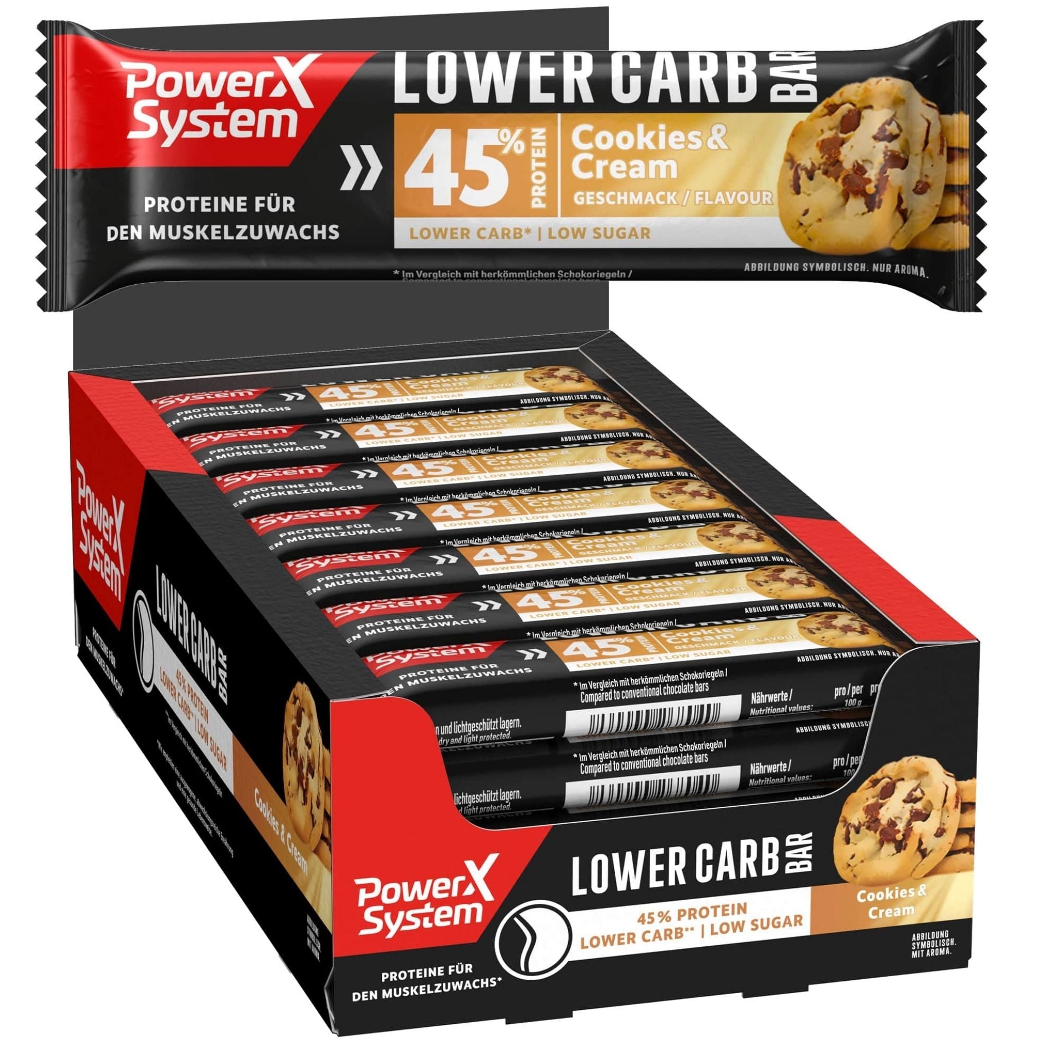 Lower Carb Proteinriegel Cookies and Creme im 28er Tray