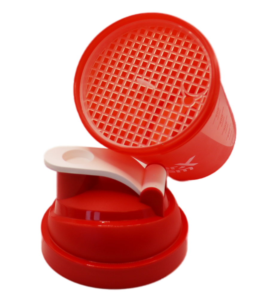 Shaker für Proteinpulver rot mit Logo