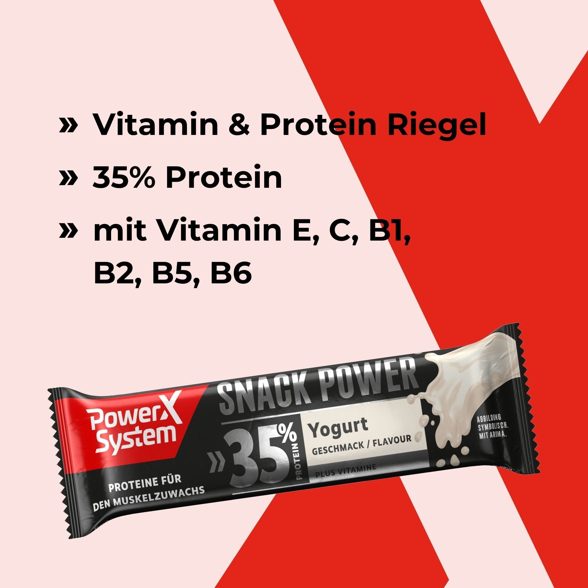 Snack Power Proteinriegel Joghurt mit Vitamn E, C, B1, B2, B5, B6 und 35% Eiweiss