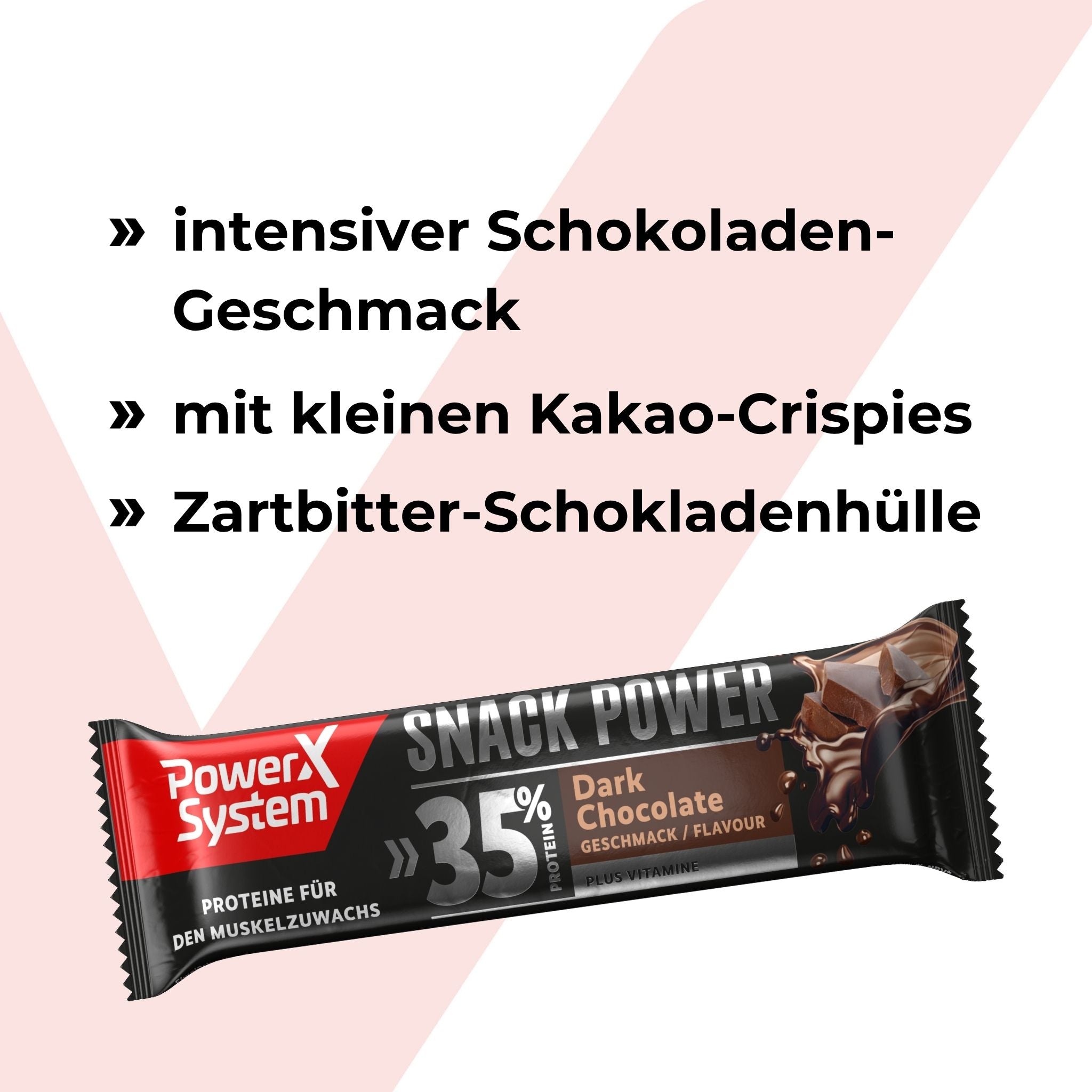 Proteinriegel Snack Power mit intensiven Schokladengeschmack mit kleinen Crispies und Zartbitter Schokoladenhülle