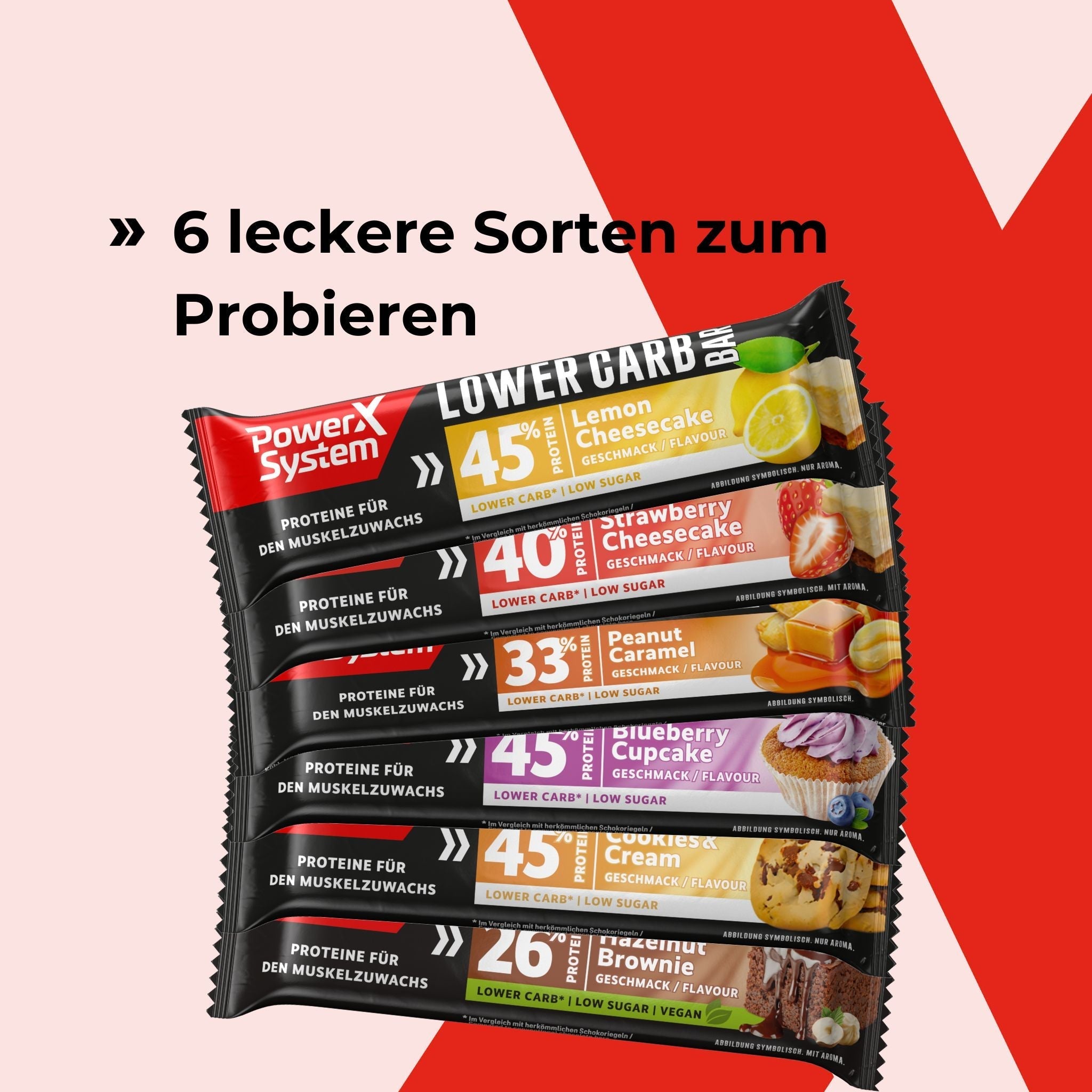 Lower Carb Proteinriegel in 6 leckeren Geschmacksrichtungen